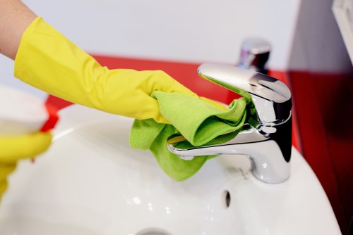 Cleaner applying safety procedures during routine service